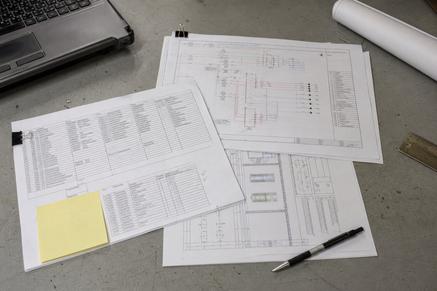 PLC control cabinet RFQ documents including schematics, I/O list and BOM