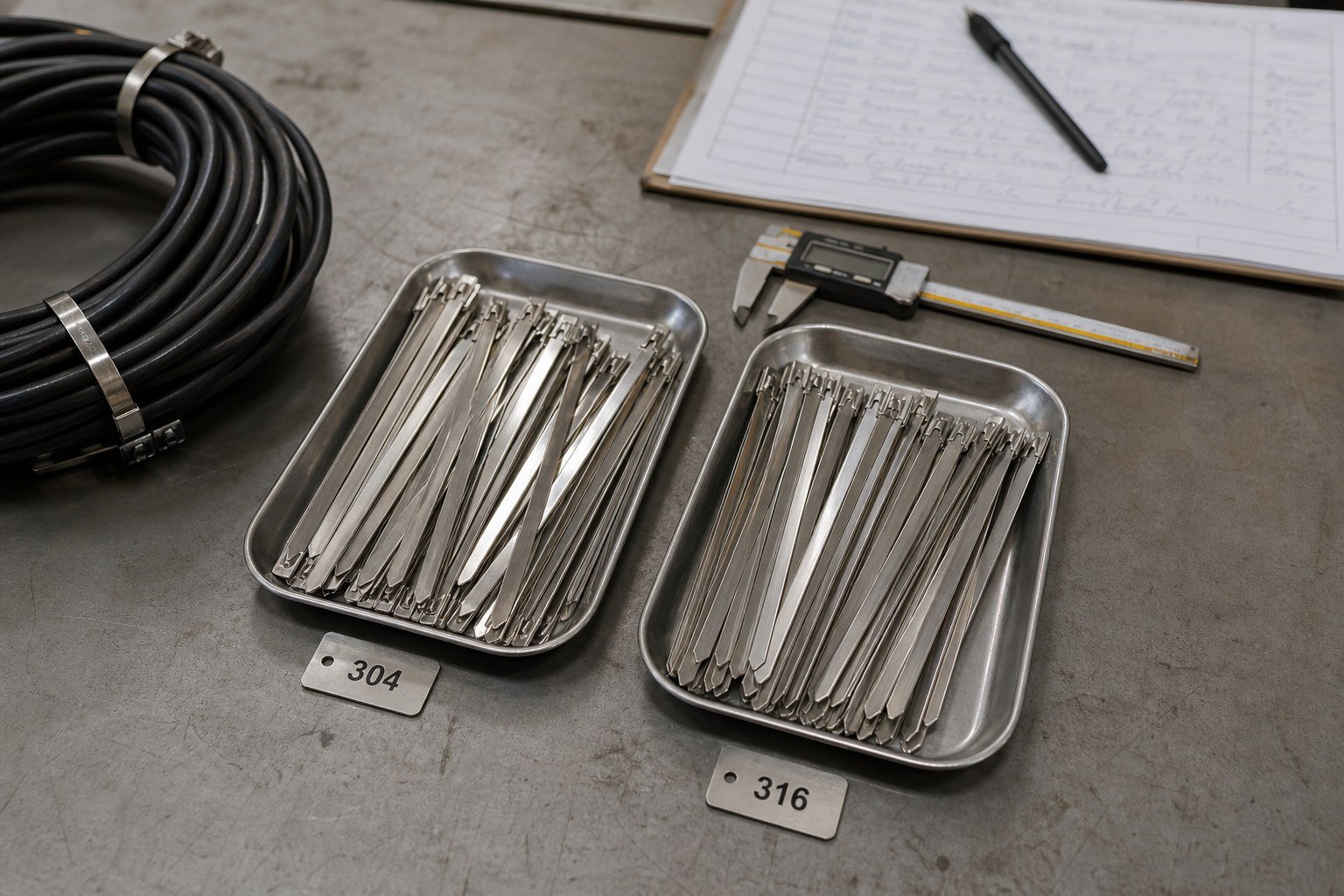 Comparing 304 and 316 stainless steel cable ties for corrosive environments