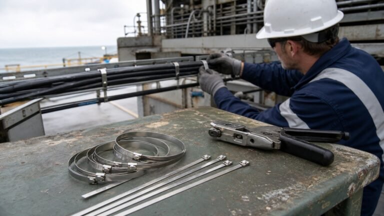 Stainless steel cable ties prepared for a corrosive coastal installation